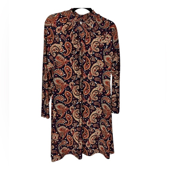 Tommy Hilfinger Paisley Print Mock Neck Swing Dress Long Sleeve Sz 14 - Picture 4 of 11
